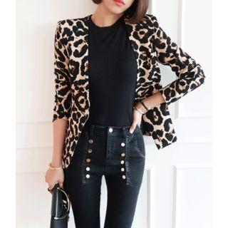 Collarless Leopard Blazer