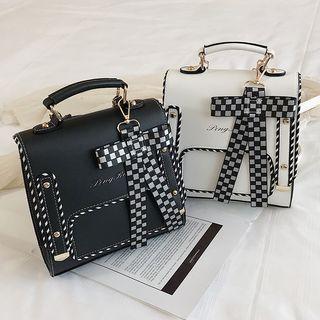 Checker Bow Charm Faux Leather Backpack