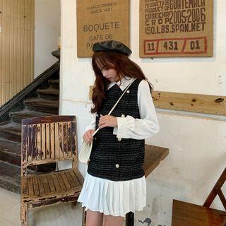 Mock Two-piece Long-sleeve Collared Dress As Shown In Figure - One Size
