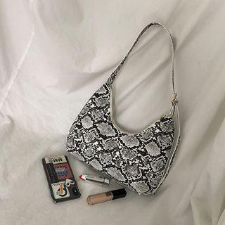 Zipped Python Hobo Shoulder Bag Ivory - One Size