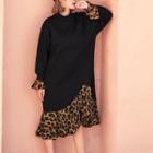 Mock-neck Leopard Print Pullover Dress
