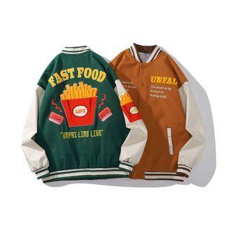 French Fries Embroidered Baseball Jacket