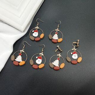 Non-matching Christmas Wooden Bead Mini Hoop Earring