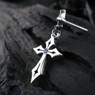 Hand Made Cross Blue Sapphire Single Earring