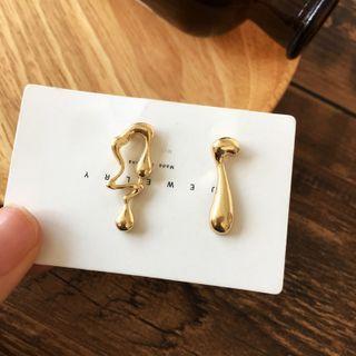 Melting Alloy Asymmetrical Earring 1 Pair - Gold - One Size