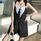 Sleeveless Striped Panel Romper Black & White - One Size