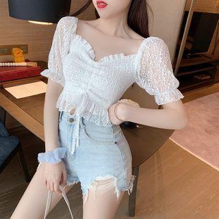 Off Shoulder Puff-sleeved Top White - One Size