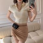Short-sleeve Collared Cropped T-shirt / Ruched Skort