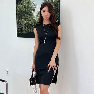 Cap-sleeve Deep-slit Bodycon Dress