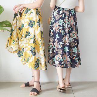 Floral A-line Midi Skirt Blue - One Size
