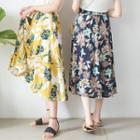 Floral A-line Midi Skirt Blue - One Size