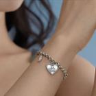 Heart Pendant Sterling Silver Bracelet 1pc - Silver - One Size