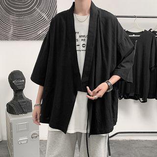 3/4-sleeve Plain V-neck Jacket