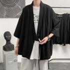 3/4-sleeve Plain V-neck Jacket