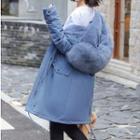 Fleece-lined Furry Trim Hooded Coat