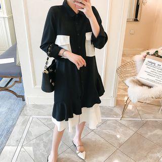 Long-sleeve Ruffled Shirt Dress