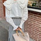 Peter-pan Collar Plain Blouse White - One Size