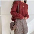 Cable-knit Sweater / Mini Plaid A-line Skirt