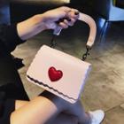 Faux Leather Scallop Trim Heart Embossed Handbag