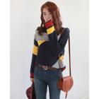 Color-block Cable Pointelle Sweater