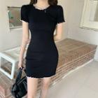 Short-sleeve Contrast Trim Knit Mini Dress Dress - Knit - Black - One Size