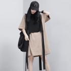 Set: Tie-accent Top + Loose-fit T-shirt Dress