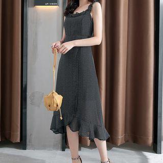 Ruffle Strap Plaid Midi A-line Dress