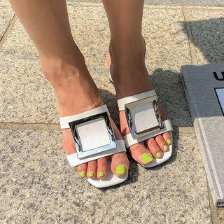 Buckled Pleather / Denim Mules