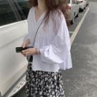 Plain V-neck Blouse / Floral Midi Skirt