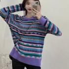 Patterned Knit Top Purple - One Size