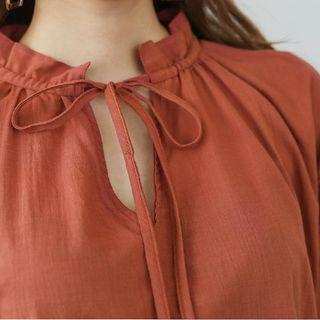 Beribboned Frill-neck Blouse