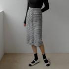 Houndstooth Midi Tweed Skirt