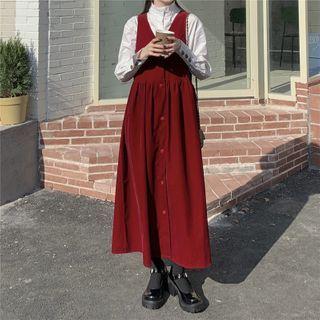 Mock Neck Blouse / Sleeveless Midi Dress