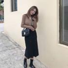Set: V-neck Long-sleeve Knit Top + Midi Knit Skirt