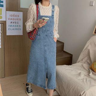 Pocket-front Slit Denim Jumper Dress