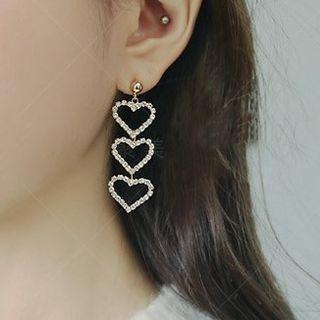 Heart Rhinestone Dangle Earring 1 Pair - Asymmetric - Gold - One Size