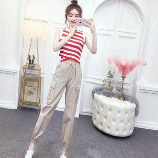 Set: Striped Tank Top + Drawstring Cropped Harem Pants