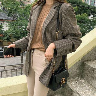 Plus Size Single-breasted Checked Jacket