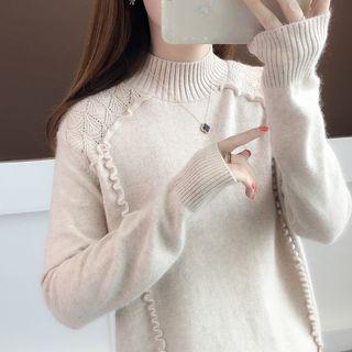 Mock Neck Ruffle Knit Top