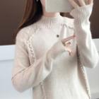 Mock Neck Ruffle Knit Top