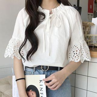 Drawstring Elbow-sleeve Top