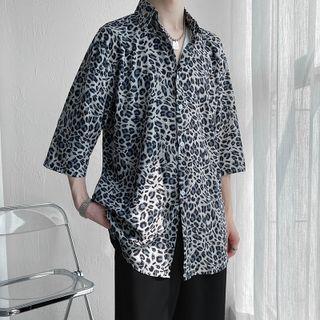 Leopard Print 3/4 Sleeve Shirt