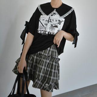 Short-sleeve Cartoon Print Bow T-shirt