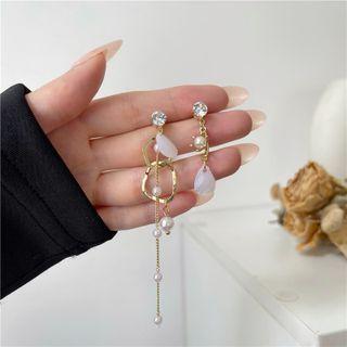 Rhinestone Faux Pearl Asymmetrical Dangle Earring