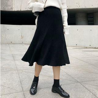 Midi A-line Knit Skirt Black - One Size