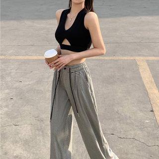 Plaid Straight Leg Pants / Cropped Camisole Top