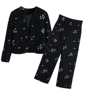 Floral Embroidered Blazer / Straight Leg Pants / Set