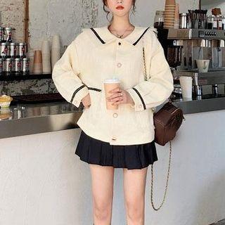 Contrast Trim Jacket / High-waist Pleated Skirt