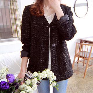 V-neck Pocket-detail Tweed Jacket