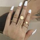Set Of 6: Geometric Alloy Ring (various Designs) 54414 - Gold - One Size